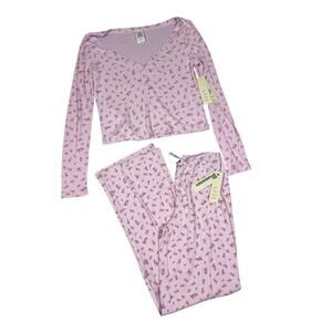 No Boundaries Womens Size S Top XS Bottoms Coquette Pink Floral Lounge Set